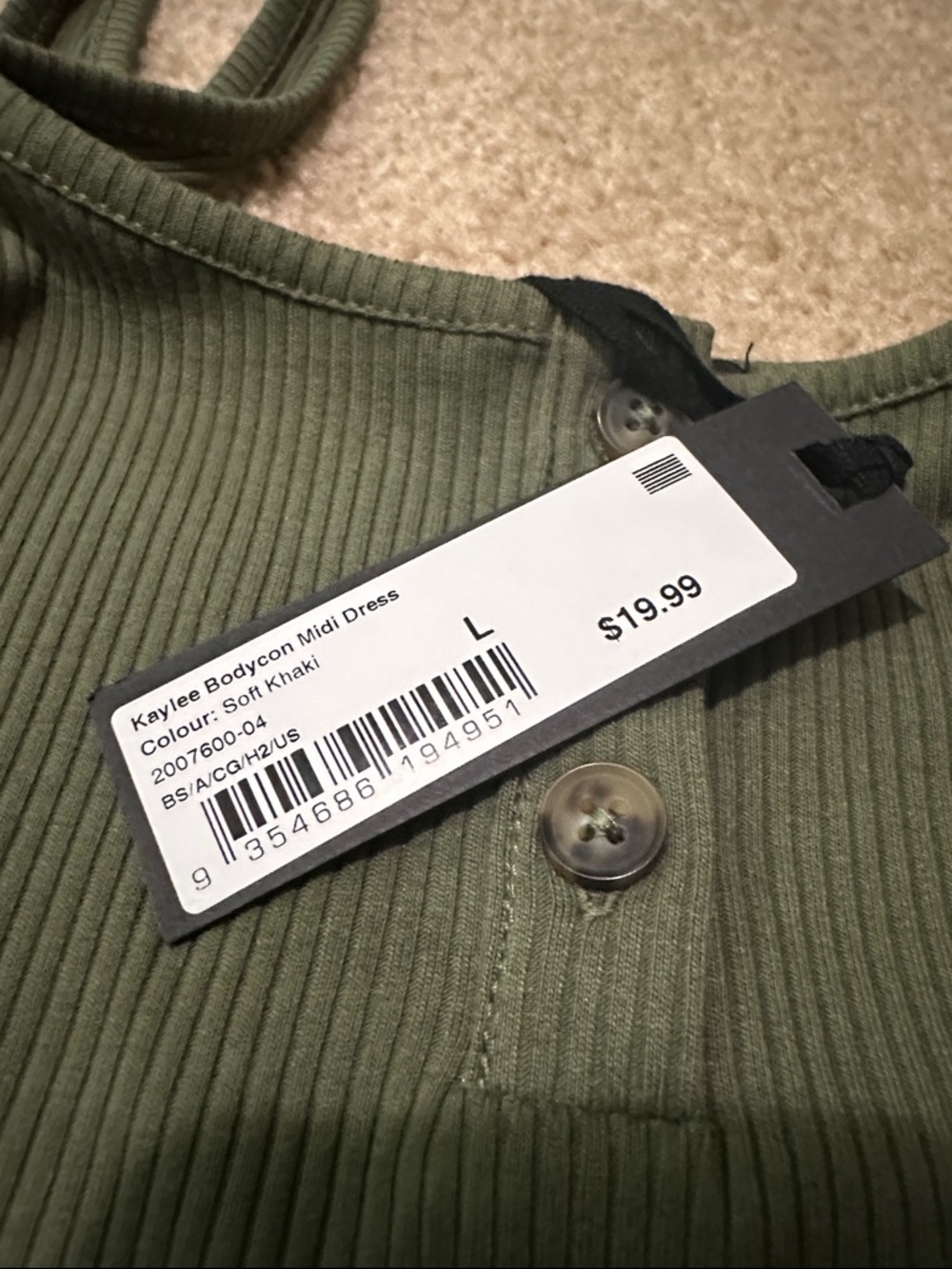 Cotton On Olive Ribbed Tank Bodycon Midi Dress - Picture 4 of 10